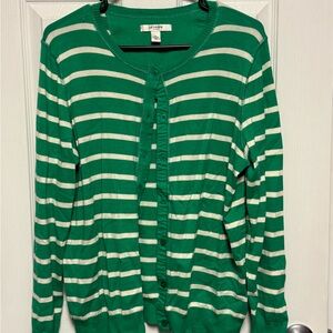 Liz Claiborne Green and White Striped Cardigan